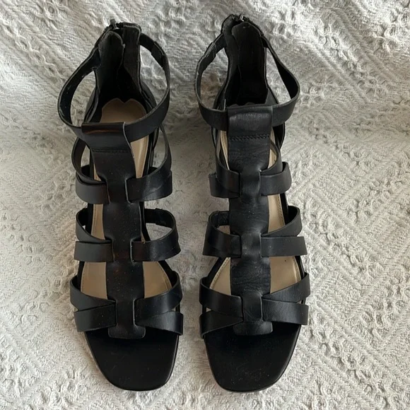 Via Spiga Black Leather Gladiator Sandals with Back Zipper 8M - Picture 2 of 10